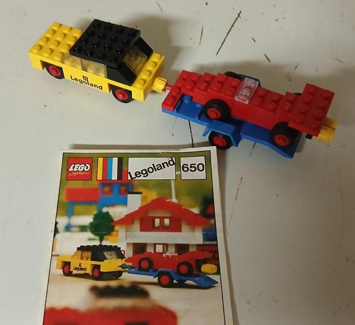 Vintage Lego 650 Auto met trailer en race auto uit 1971, Kinderen en Baby's, Speelgoed | Duplo en Lego, Gebruikt, Lego, Complete set
