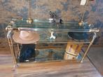Glazen sidetable met bijzondere details, Huis en Inrichting, Tafels | Sidetables, Ophalen, 100 tot 150 cm, Zo goed als nieuw, 25 tot 50 cm