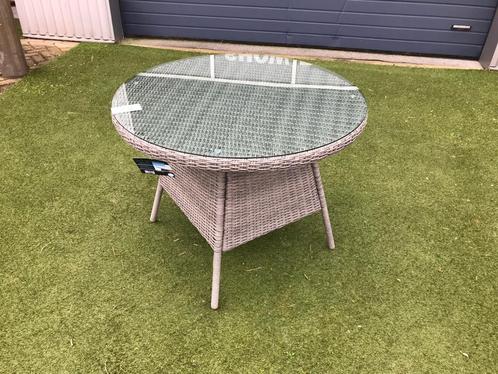 Ronde tafel met hardglas plaat Ø 100 cm. Half ronddraad., Tuin en Terras, Tuintafels, Nieuw, Rond, Wicker, Ophalen