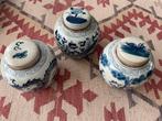 Set van 3 oude gemberpotten, blauw/grijs, draak, vogel, Antiek en Kunst, Antiek | Keramiek en Aardewerk, Verzenden