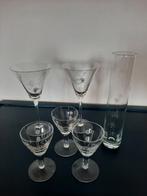 Set gegraveerd glaswerk kristal vintage retro dun glas, Ophalen of Verzenden, Zo goed als nieuw, Overige typen