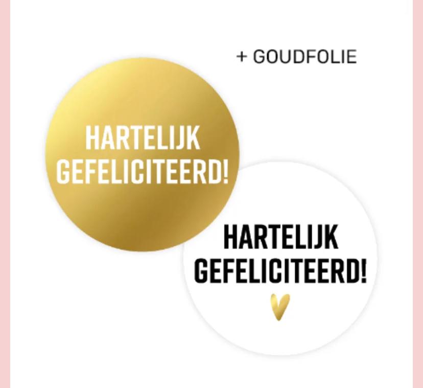 Sluitstickers Hartelijk Gefeliciteerd goud/wit- 4 stickers, Hobby en Vrije tijd, Ophalen of Verzenden, Nieuw, Meerdere stickers