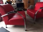 2 rode leren fauteuils, Ophalen, Minder dan 75 cm, Zo goed als nieuw, Modern