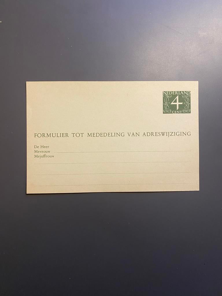 Oude briefkaart 4 cent - Adreswijziging, Ophalen of Verzenden, Postfris, Overige thema's