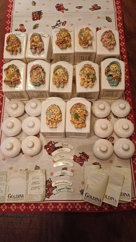 12 stuks Goldina kruidenpotjes Tjitske van Nus, Antiek en Kunst, Curiosa en Brocante, Ophalen of Verzenden