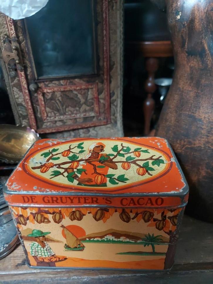Mooi heel oud De Gruyter's Cacao trommeltje, Verzamelen, Blikken, Gebruikt, Overige, Ophalen of Verzenden