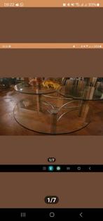 Prachtige 3 ronde glazen salontafel, Ophalen, 100 tot 150 cm, Rond, Zo goed als nieuw