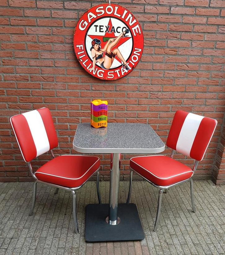 FIFTIES SIXTIES AMERIKAANSE BEL AIR DINER STOELEN MET TAFEL, Huis en Inrichting, Stoelen, Zo goed als nieuw, Twee, Metaal, Overige materialen