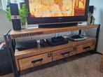 Mangohout/metaal Industrieel Tv-Meubel Limited Edition., Huis en Inrichting, Ophalen, 100 tot 150 cm, Zo goed als nieuw, Metaal