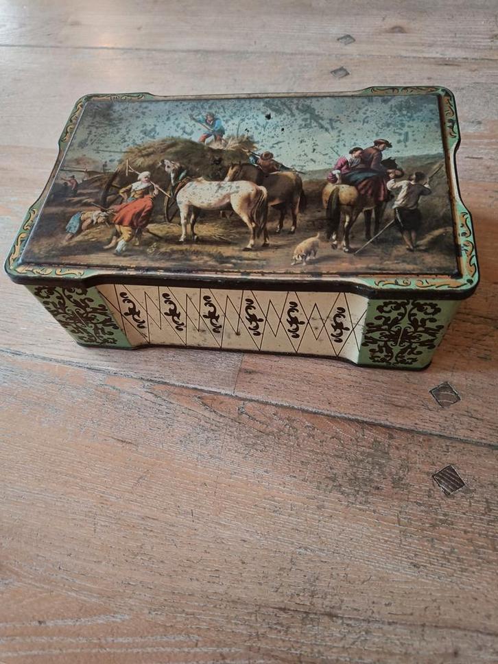 Vintage Blikken Doos met hooitafereel, Antiek en Kunst, Antiek | Tin, Ophalen of Verzenden