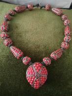 Antieke ketting met ingelegd bloedkoraal uit Tibet of Nepal, Sieraden, Tassen en Uiterlijk, Antieke sieraden, Verzenden, Overige materialen