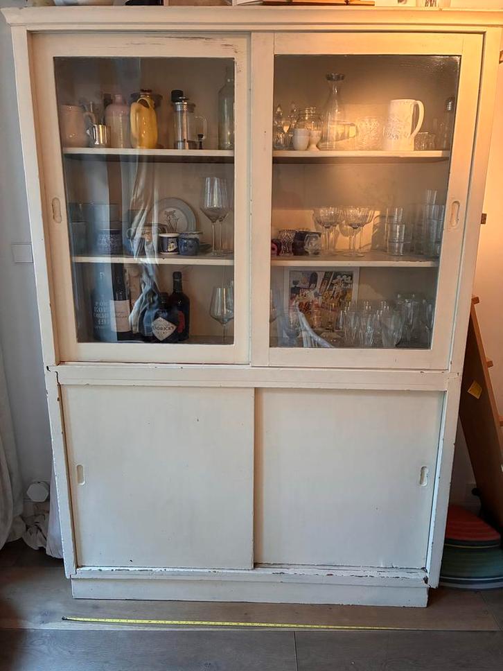 Brocante Kast met Glasdeuren, Huis en Inrichting, Kasten | Dressoirs, Gebruikt, 100 tot 150 cm, 25 tot 50 cm, Met deur(en), Overige houtsoorten