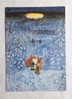 Noorse kabouter met vos in besneeuwd bos - Harald Wiberg, Ophalen of Verzenden, 1980 tot heden, Ongelopen, Kinderen