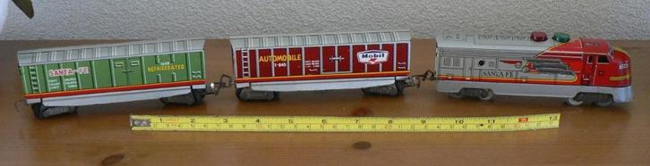 Blikken Treinsetje locomotief met 2 wagonnen, Antiek en Kunst, Antiek | Speelgoed, Ophalen of Verzenden