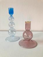 Set glazen kandelaars, Overige materialen, Gebruikt, Ophalen of Verzenden, Minder dan 25 cm