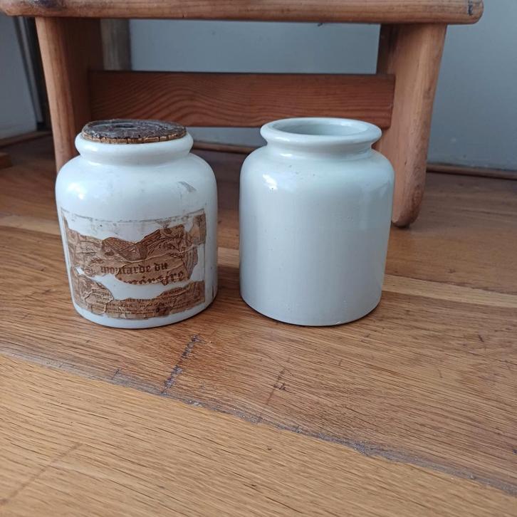 2 Oude Brocante Mosterdpotjes Gres, Antiek en Kunst, Antiek | Keramiek en Aardewerk, Ophalen of Verzenden