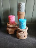 Kaarsen met houten kandelaars, Ophalen, Zo goed als nieuw, Hout, 25 tot 50 cm