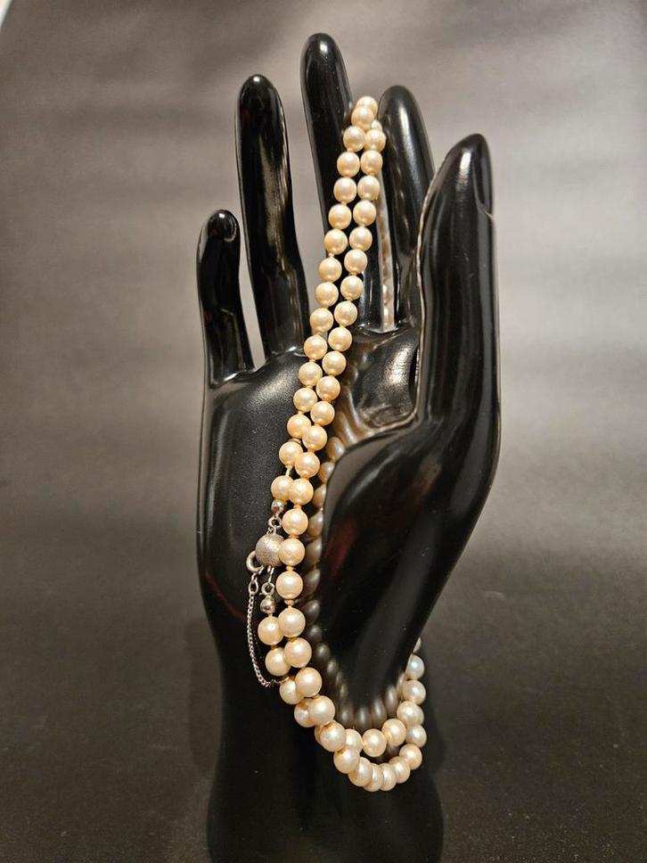 Parelketting met zilveren slot, Sieraden, Tassen en Uiterlijk, Kettingen, Zo goed als nieuw, Zilver, Wit, Ophalen of Verzenden