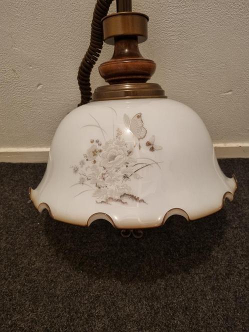 Hanglamp met trekpendel, Huis en Inrichting, Lampen | Hanglampen, Gebruikt, Minder dan 50 cm, Glas, Hout, Metaal, Ophalen