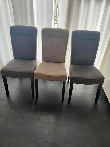 3 Eetkamerstoelen–Suède look–Donkerbruin & Taupe–Set van 3