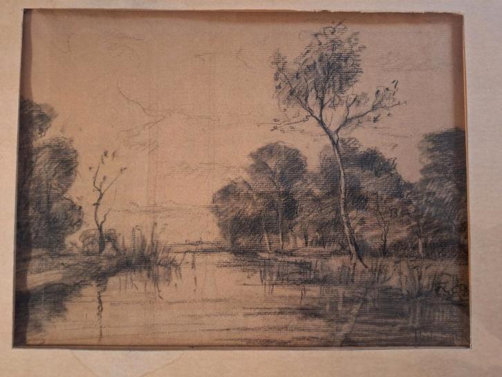 Sfeervolle Tekening theophile de bock - Haagse school, Antiek en Kunst, Kunst | Tekeningen en Foto's, Ophalen of Verzenden