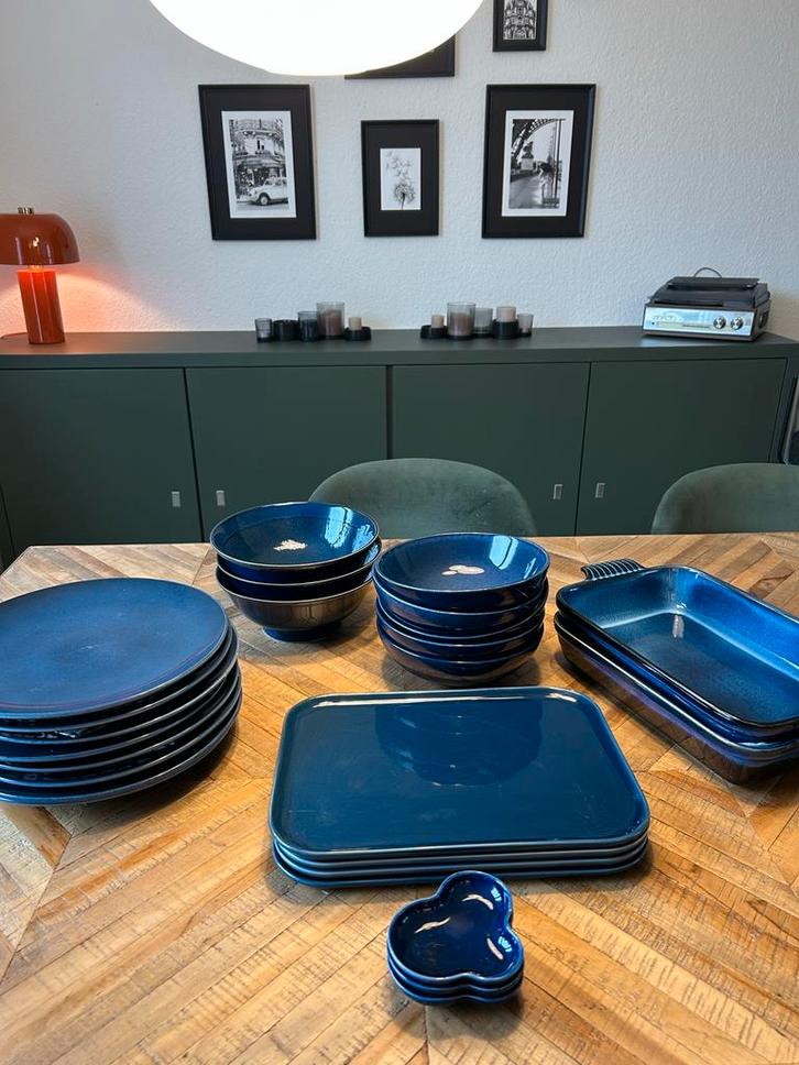 Blauw Servies - Borden en Kommen en ovenschalen, Huis en Inrichting, Keuken | Servies, Zo goed als nieuw, Bord(en), Effen, Aardewerk