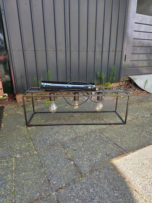 Stoere Industriële Hanglamp - 3 Lichtpunten - Metalen Frame, Huis en Inrichting, Lampen | Hanglampen, Zo goed als nieuw, 50 tot 75 cm