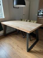 Massief houten eettafel met metalen U-poten, Huis en Inrichting, Tafels | Eettafels, Ophalen, Gebruikt, 100 tot 150 cm, Vijf personen of meer
