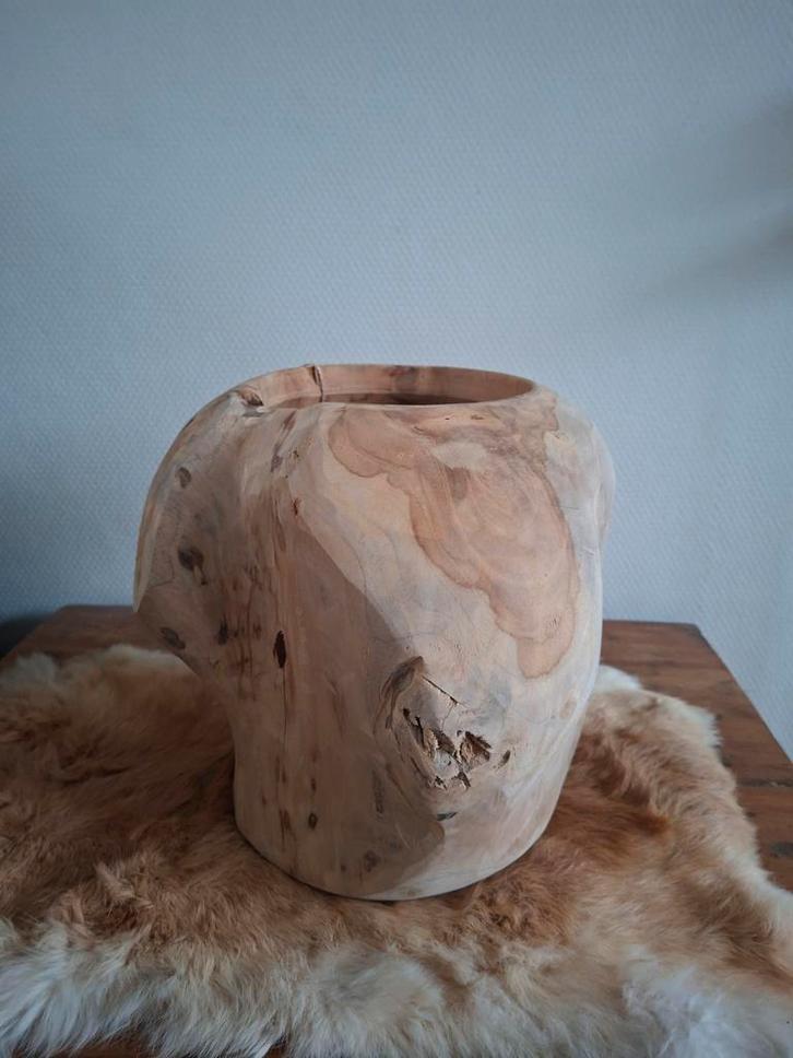 Teak Vaas - Uniek Decoratiestuk, Huis en Inrichting, Woonaccessoires | Vazen, Nieuw, Overige kleuren, Minder dan 50 cm, Overige materialen