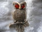 Prachtige Zilveren Broche - Uiltje met Carneool Oogjes en, Verzenden, Zilver, Broche, Met edelsteen