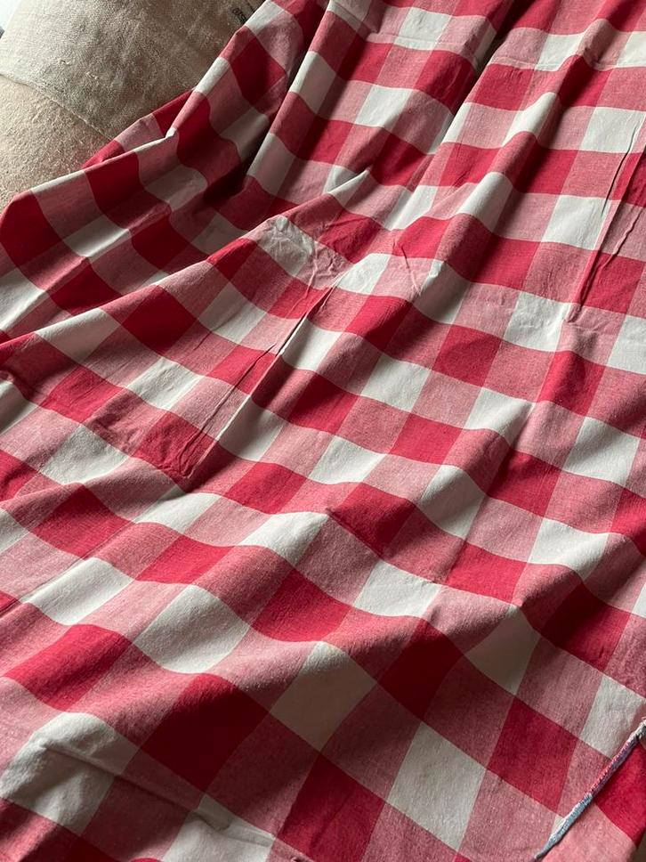 Antieke Toile Franse Vichy ruit stof lap kerst rood wit, Antiek en Kunst, Antiek | Woonaccessoires, Ophalen of Verzenden