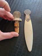 Antieke zilveren flessenstop & briefopener met munt, Antiek en Kunst, Ophalen, Zilver