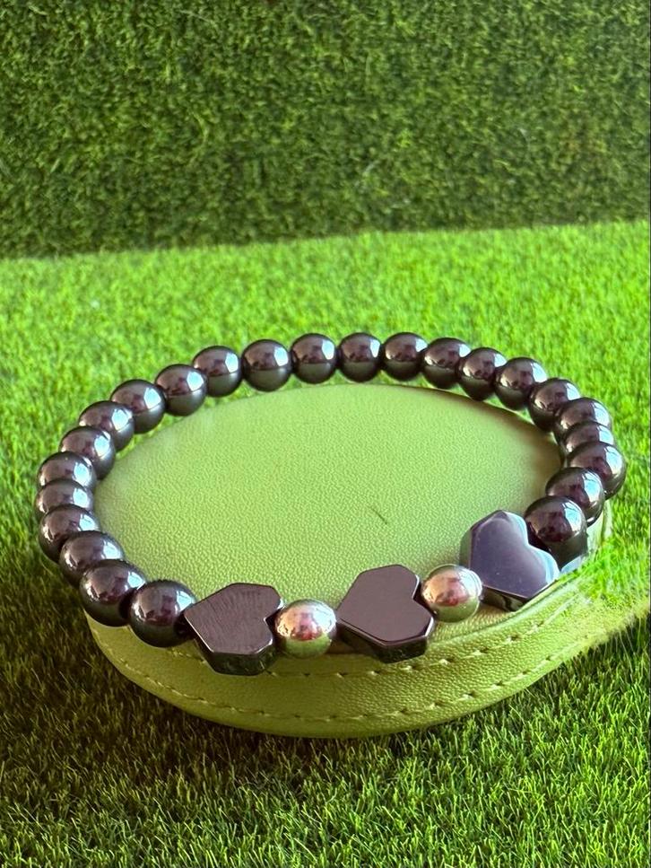 Hematiet Armband Zilver 950 Hartjes - Op Maat, Sieraden, Tassen en Uiterlijk, Armbanden, Nieuw, Zilver, Met bedels of kralen, Ophalen of Verzenden