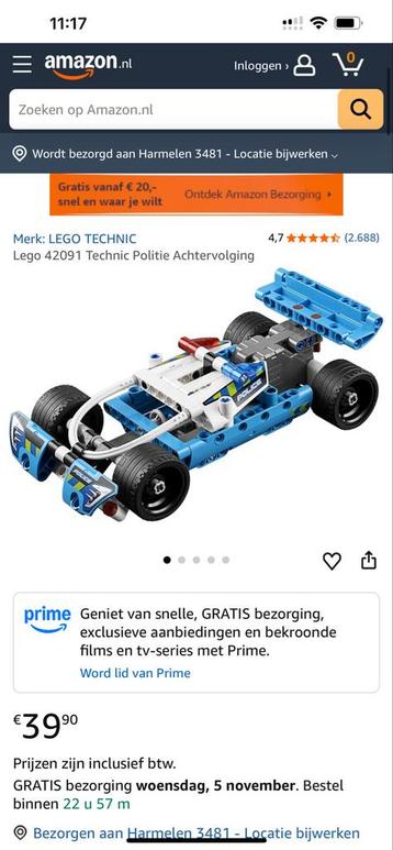 LEGO Technic 42091 Politie Achtervolging - Zonder doos beschikbaar voor biedingen