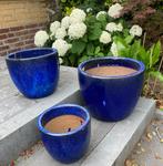 TUINPOTTEN BLUE GEGLAZUURD 3 DLG SET NIEUW, Tuin en Terras, Bloempotten, -, -, Rond, Nieuw