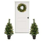 Kunstkerstboom met verlichting & krans, Diversen, Kerst, Ophalen, Zo goed als nieuw