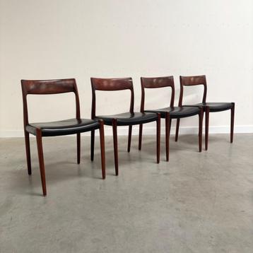 4x Møller eetkamer stoelen jaren 60 70 leer deens design beschikbaar voor biedingen