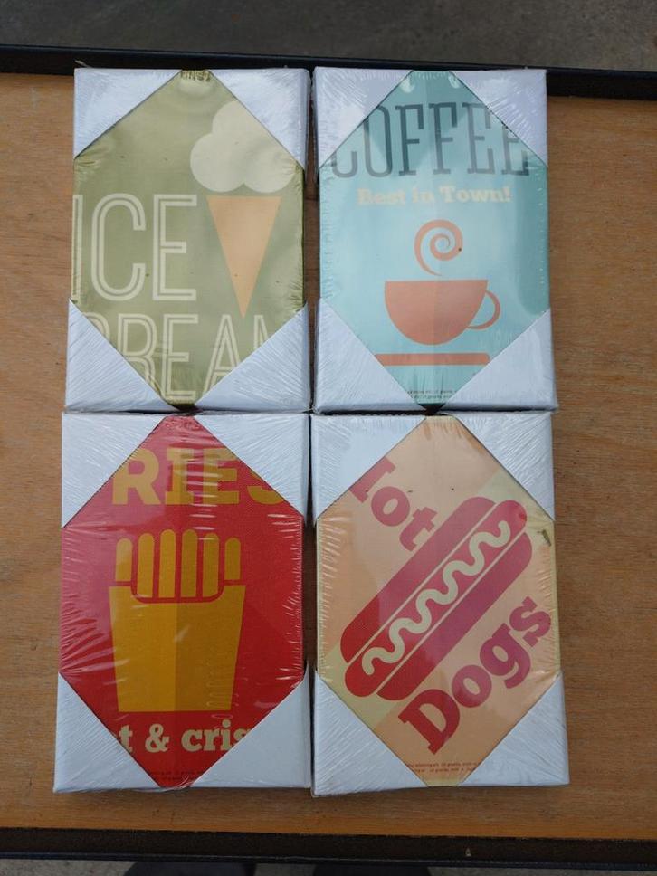 Partij Retro Food Canvas Set - Nieuw!, Diversen, Rommelmarktspullen, Nieuw, Ophalen of Verzenden