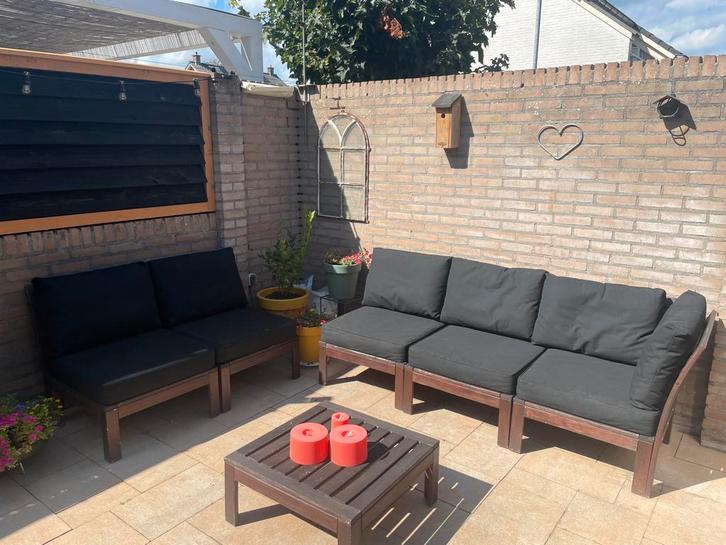 Ikea hardhouten loungeset, Tuin en Terras, Tuinsets en Loungesets, Gebruikt, Loungeset, Hardhout, 5 zitplaatsen, Bank, Bijzettafel