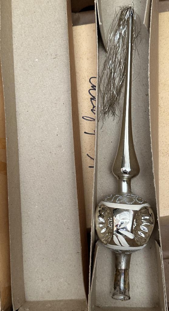 Oude piek met deuken en tinsel vintage kerst originele ovp, Diversen, Kerst, Gebruikt, Ophalen