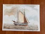 Aquarel Schilderij Kotter - Bauke Feenstra 1983., Ophalen of Verzenden, Gebruikt, Zeilboot, Kaart, Foto of Prent