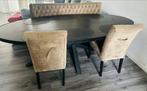 Zwarte eettafel met 2 stoelen en eetbank, Ophalen, Gebruikt, Minder dan 4 stoelen