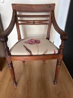 Teak houten stoel met bloemmotief bekleding, Ophalen, Gebruikt, Bruin, Stof