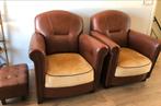 Fauteuils van schapenleer met poefjes| Joris|Bieden per Set!, Antiek en Kunst, Antiek | Meubels | Stoelen en Banken, Ophalen