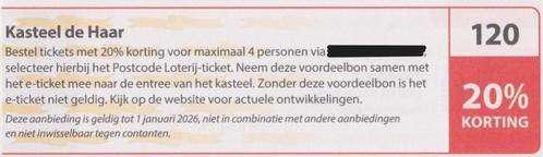 Kasteel de Haar Utrecht. 20% korting. Postcodeloterij nr 120, Tickets en Kaartjes, Musea, Drie personen of meer, Kortingskaart