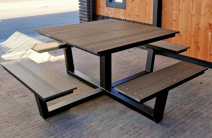 Picknickbank vierkant van Kunstof en staal, onderhoudsarm, Tuin en Terras, Picknicktafels, Nieuw, Vierkant, Staal, Ophalen