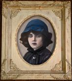 Vintage Olieverf Schilderij Portret Dame met Hoed, Ophalen of Verzenden