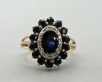 Gouden Vintage ring  edelsteen saffier en diamant. 2025/449, Sieraden, Tassen en Uiterlijk, Ringen, Blauw, ., Ophalen of Verzenden