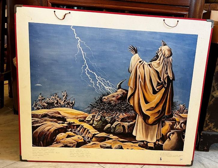 Oude schoolplaat nr. 24: Elias karmel, Antiek en Kunst, Antiek | Schoolplaten, Ophalen