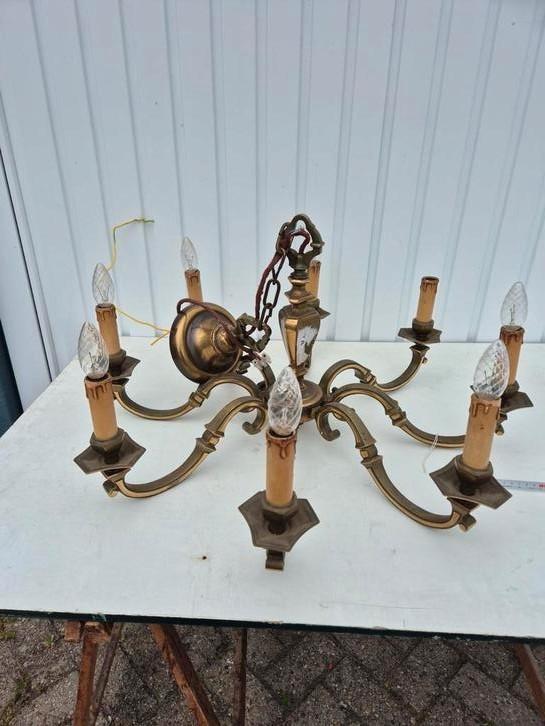 Zware massieve bronzen kroonluchter uit de jaren vijftig, Huis en Inrichting, Lampen | Kroonluchters, Zo goed als nieuw, Ophalen
